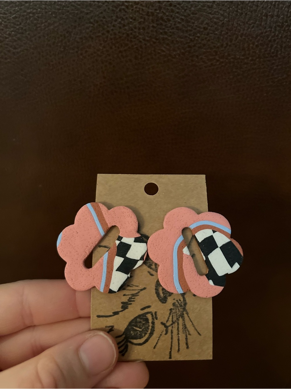 Handmade polymer clay Floral Checkered stud Earrings